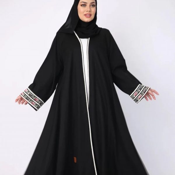 عباية الندى كريب كتان تصميم انيق اكمام