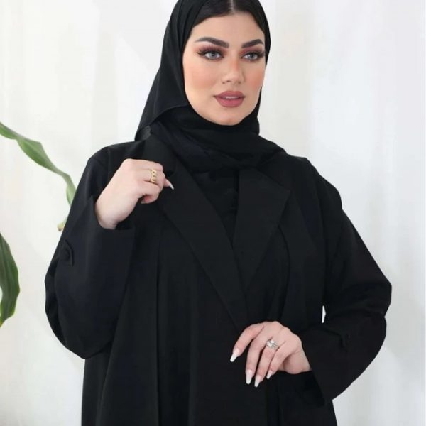 عباية جيوب كريب فاخر جاكت بياقة وجيوب